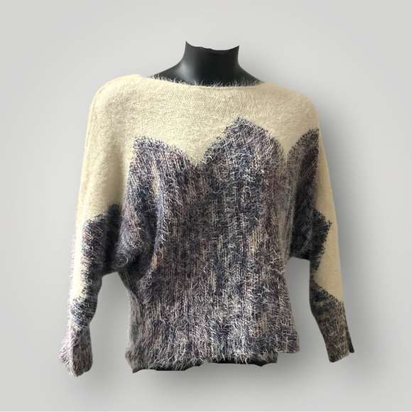 YAIRA Cream Knit Sweater SZ XL Fuzzy Round Neck Preppy Comfy Casual Women Winter - Picture 1 of 7